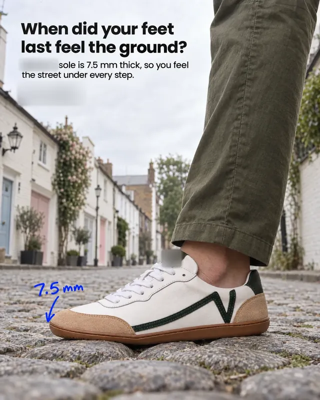 Spec ad concept: Barefoot leather sneakers, brand name and logo blurred