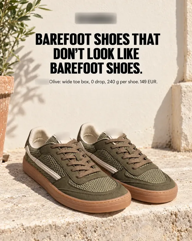 Spec ad concept: Barefoot sneakers, brand name and logo blurred