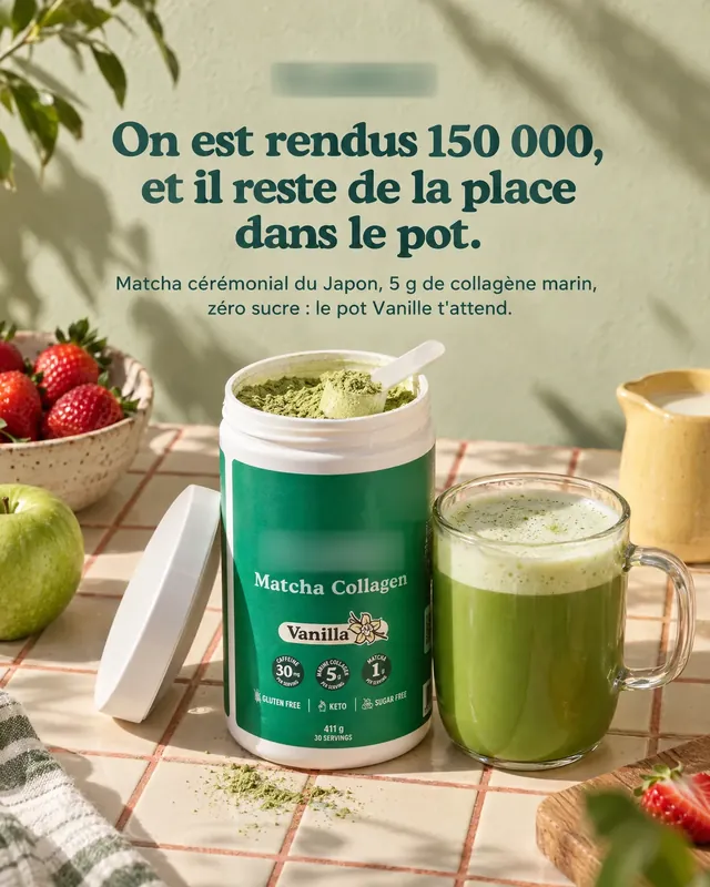 Spec ad concept: Matcha collagen powder, brand name and logo blurred