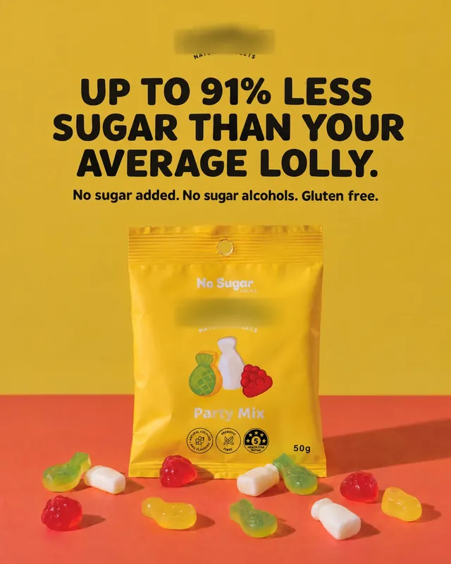 Spec ad concept: Low sugar gummies, brand name and logo blurred