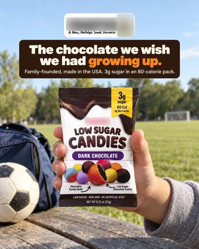 Spec ad concept: Low sugar chocolate candies, brand name and logo blurred