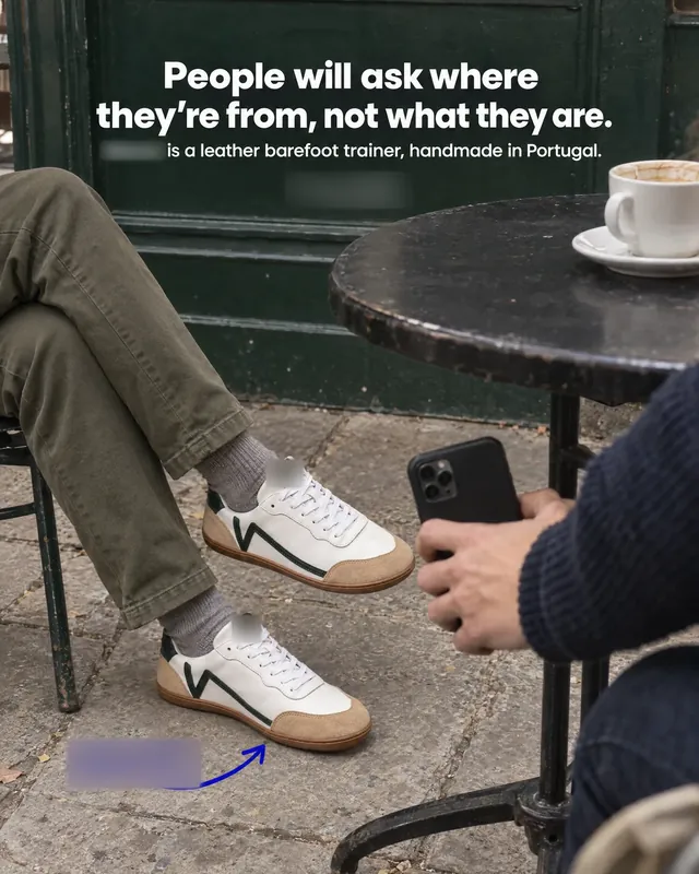 Spec ad concept: Barefoot leather sneakers, brand name and logo blurred